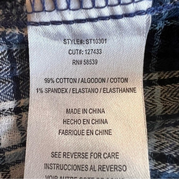 Kut From The Kloth Blue Plaid Snap Front Roll Tab Shirt Top Size L - Picture 9 of 13